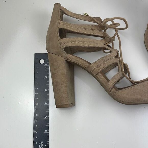 Christian Siriano Block Heel Strappy Round Toe Suede Shoe Tan 4" Women's Size 10 - Picture 7 of 7